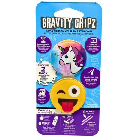 ReTrak Gravity Gripz Double Pack Hands-Free Phone Mount Grips - Unicorn and Emoji