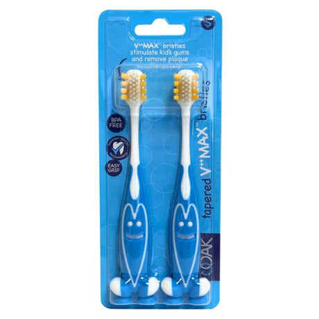 Two Pack V Max Kids Toothbrushes with Blue Smile Design