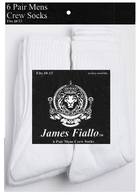 Men's White Athletic Crew Socks - Size 10-13 - 6-Pair Packs