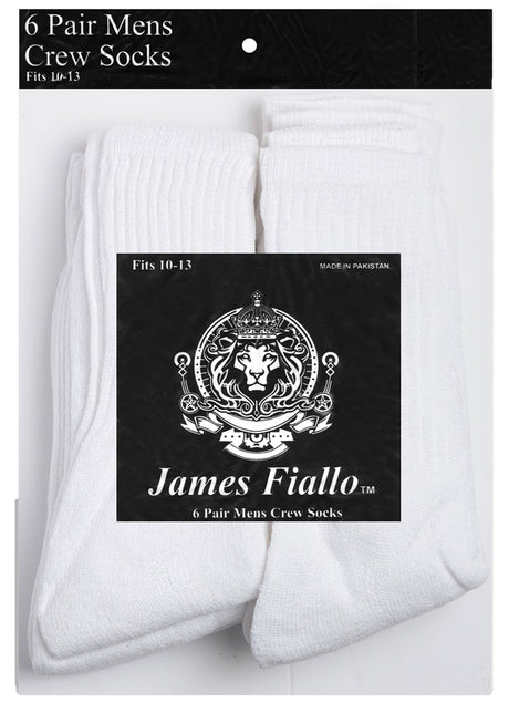 Men's White Athletic Crew Socks - Size 10-13 - 6-Pair Packs