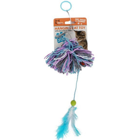 Interactive Hanging Cat Teaser Toy with Yarn Pom and Feather