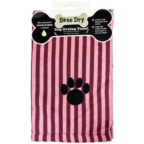 Bone Dry Pet Grooming Microfiber Towel in Cranberry Striped Collection