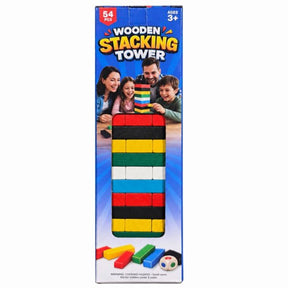 54-Piece Wooden Block Stacking Tower Game with Color Blocks