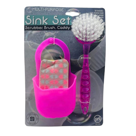 3 Piece Kitchen Sink Scrubber with Caddy Sponge Holder Set