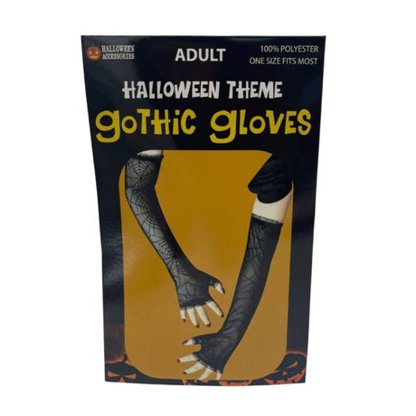 Women's Black Cobweb Lace Fingerless Halloween Goth Gloves