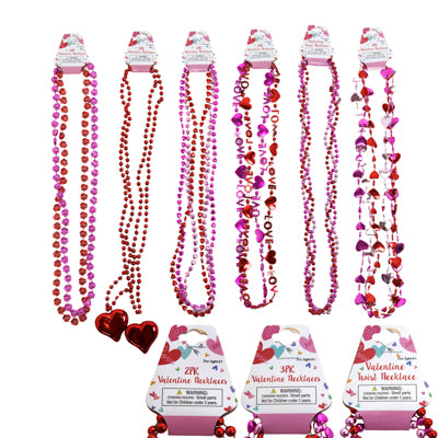 Necklace Bead Valentine 6ast 1-3 Pks/val Barbell Card/age 8+