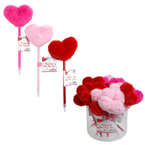 Heart Pom Pom Ballpoint Pen 8.5in Red/hot Pink/light Pink In 24pc Pvc Tube/label