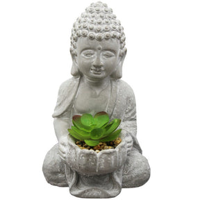 8" Tall Decorative Buddha Statue with Fake Plants and Rocks