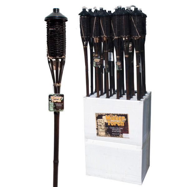 Brown Bamboo Wicker Tiki Torch Floor Display