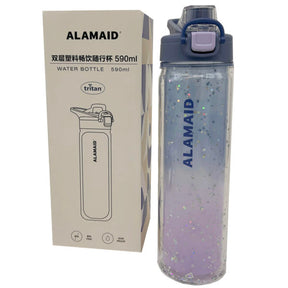 Sparkling 20 Oz Blue Plastic Water Bottle with Safety Lock and Handle