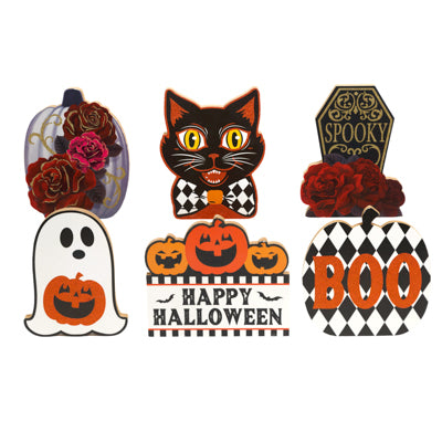 Table Decor Glitter Mdf 6ast Retro Halloween/mdf Comply Label