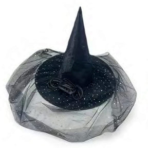 Black Spider Web Witch Hat with Rose and Black Lace