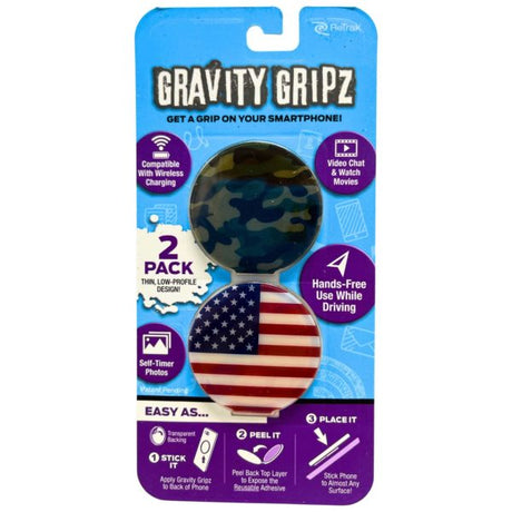 ReTrak Gravity Gripz Double Pack Hands-Free Phone Mount Grips - USA and Camo