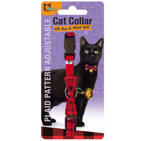 Plaid Pattern Adjustable Cat Collar With Bell and Bow Tie
