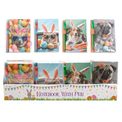 Notebook Easter Pets 4ast 3.75x5.9in W/pen/24pc Pdq 80 Ruled Sheets Pb/label
