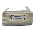 Winifred and Lily 16"x12" Khaki Two Tone Pet Storage Bin with White Bone Embroidery