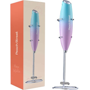 Peach Street Milk Frother with Stand in Teal and Pink