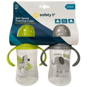 Safety First 2-Pack 9oz Printed Sippy Cups with Silicone Spout & Easy-Grip Handles in Yellow & Gray