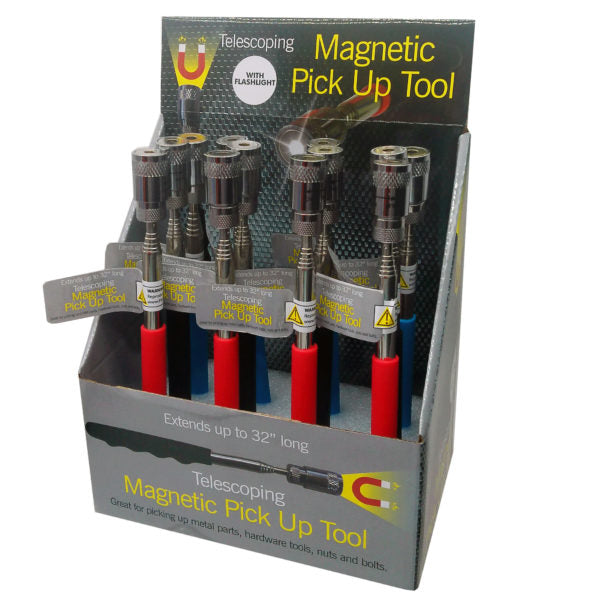 Telescoping Magnetic Flashlight Pickup Tool in Countertop Display