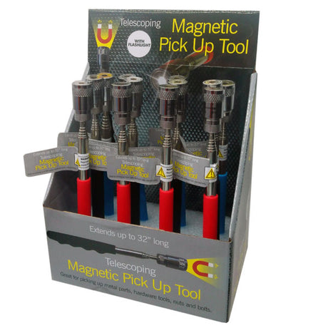 Telescoping Magnetic Flashlight Pickup Tool in Countertop Display