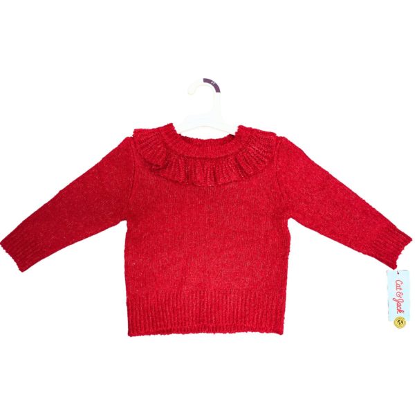 Cat & Jack 2T Toddler Ruffle Collar Sweater in Red