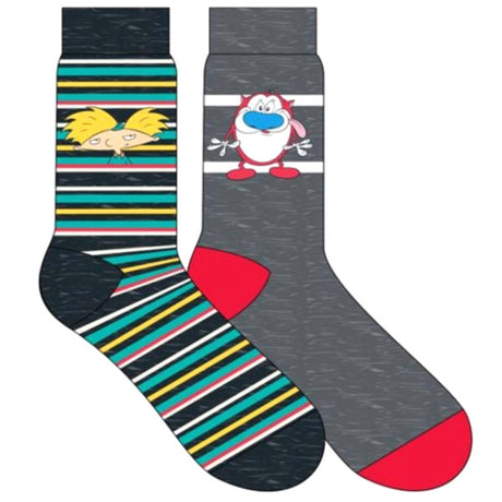 2 Pack Nickelodeon Mens Crew Socks Size 10-13 in Grey Color