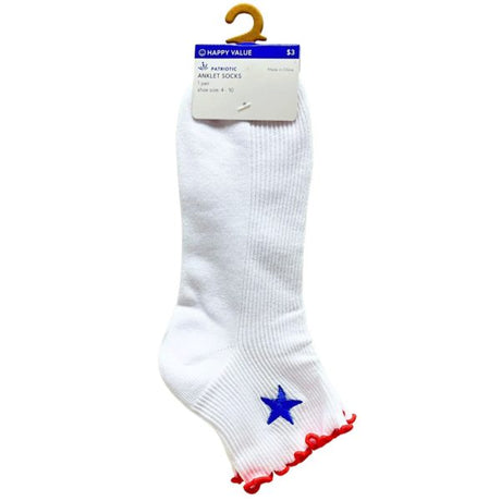 Happy Value Star Embroidered Anklet Socks in Sizes 4-10