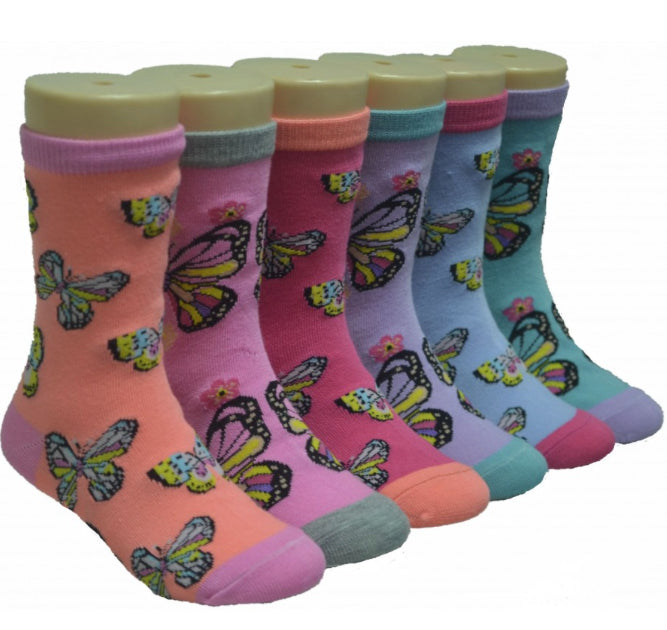 Boy's & Girl's Butterfly Print Crew Socks - Size 4-6