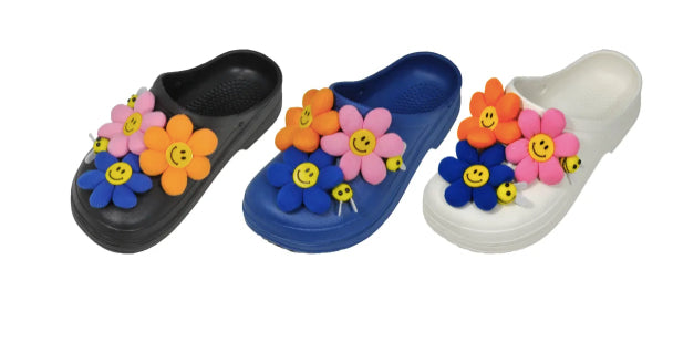 Women's Slip-On Clogs w/ Embroidered Emoji Flowers