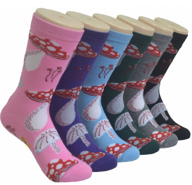 Women's Novelty Crew Socks - Mushroom Print - Size 9-11