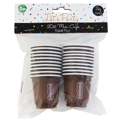 Cups Mini 20pk 2oz Football Print Opp W/party Hdr