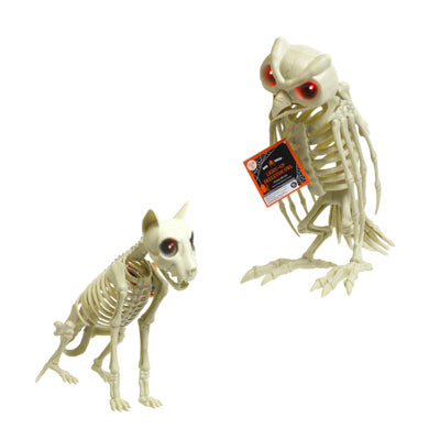 Skeleton Animal Jumbo Light-up Eyes 13in Owl/12.5in Dog Hlwn Ht