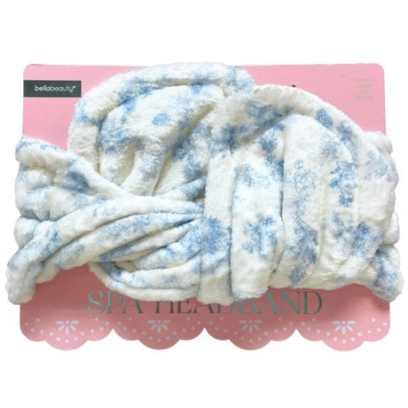Bella Beauty Adjustable Wrap Spa Headband in Blue Floral Ivory