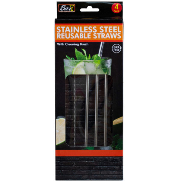 4 Pack Stainless Steel Reusable Straws