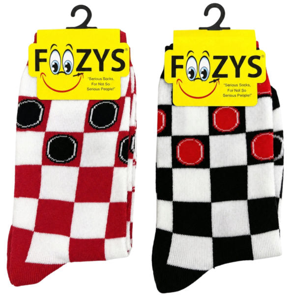FOOZYS Crew Socks Assorted Black & Red with Checkers Design Size 9-11