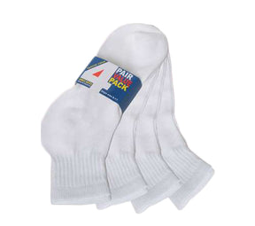 Children's White Athletic Ankle Socks - Size 4-6 - 4-Pair Packs