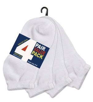Children's White Athletic Low Cut Socks - Size 4-6 - 4-Pair Packs