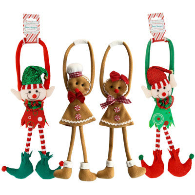 Door Hanger Elf/ Gingerbread 4 Asst 16in Xmas Barbell Hdr