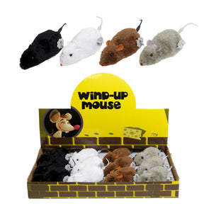Mouse Wind-up Furry 12pc Pdq Black/white/brown/grey 6.75x2.5in