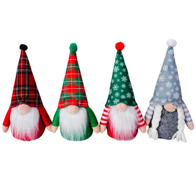 Gnome Christmas Table Decor 4ast 4.5x8.75in W/arms Weighted Bottoms Xmas Ht