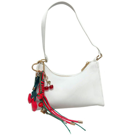 White Ladies Shoulder Bag with Cherry Purse Charm