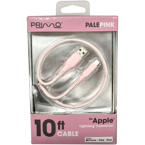 PRIMO 10 Foot MFI iPhone Lightning Cable in Light Pink