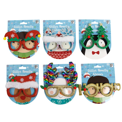 Glasses Christmas Novelty 6ast Reindeer/ Tree/ Santa/ Elf/ Snowflake Xmas Header Card W/graphic