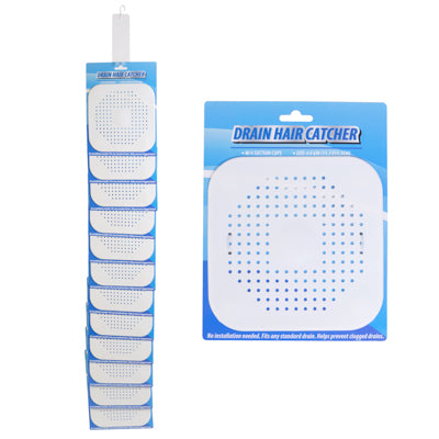 Drain Hair Catcher 6" Sq W/4 Suction Cups Tpr White Tcd/ 12pc Disp Strip