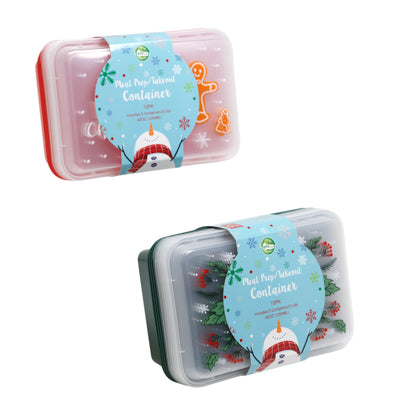 Takeout/meal Prep Christmas Containers 42oz 10pc-5 Lids/5 Trays/sleeve Card