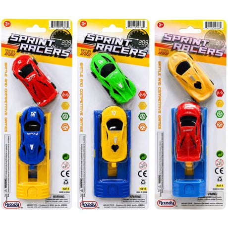 2 Piece Sprint Racers Pull-Back Sports Car Launcher Set in Assorted Colors
