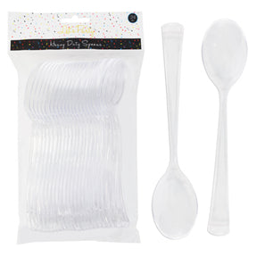 Cutlery Plastic 24ct Spoons Clear Heavy Duty Party Printed Opp Bag