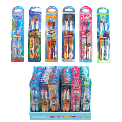 Toothbrush Kids 2pk Licensed 72pc Pdq Display 6assorted