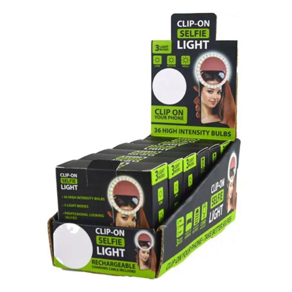 Rechargeable Clip-On Selfie Light with 3 Light Modes in PDQ Display