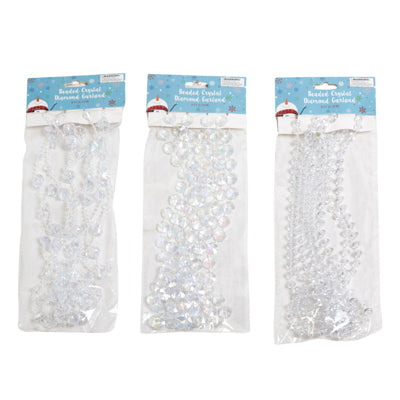 Garland Iridescent Crystal Bead 9ft 3ast Shapes Xmas Tcd